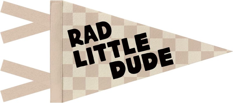 JXREQ Rad Little Dude Pennants Banners Flags for Kids Boys Room Decor, Trendy Retro Neutral Checkered Kids Canvas Wall Art Decor for Toddler Room Nursery Playroom, 8x17 Inch - Image 1